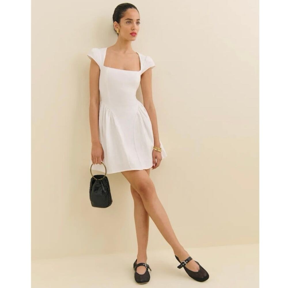 Reformation Oaklyn White Linen Mini Dress Size 8